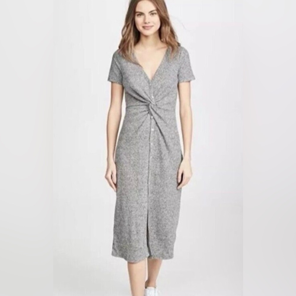 Z Supply Women’s Waffle Knit Thermal Gray Twist Midi Dress Size Large